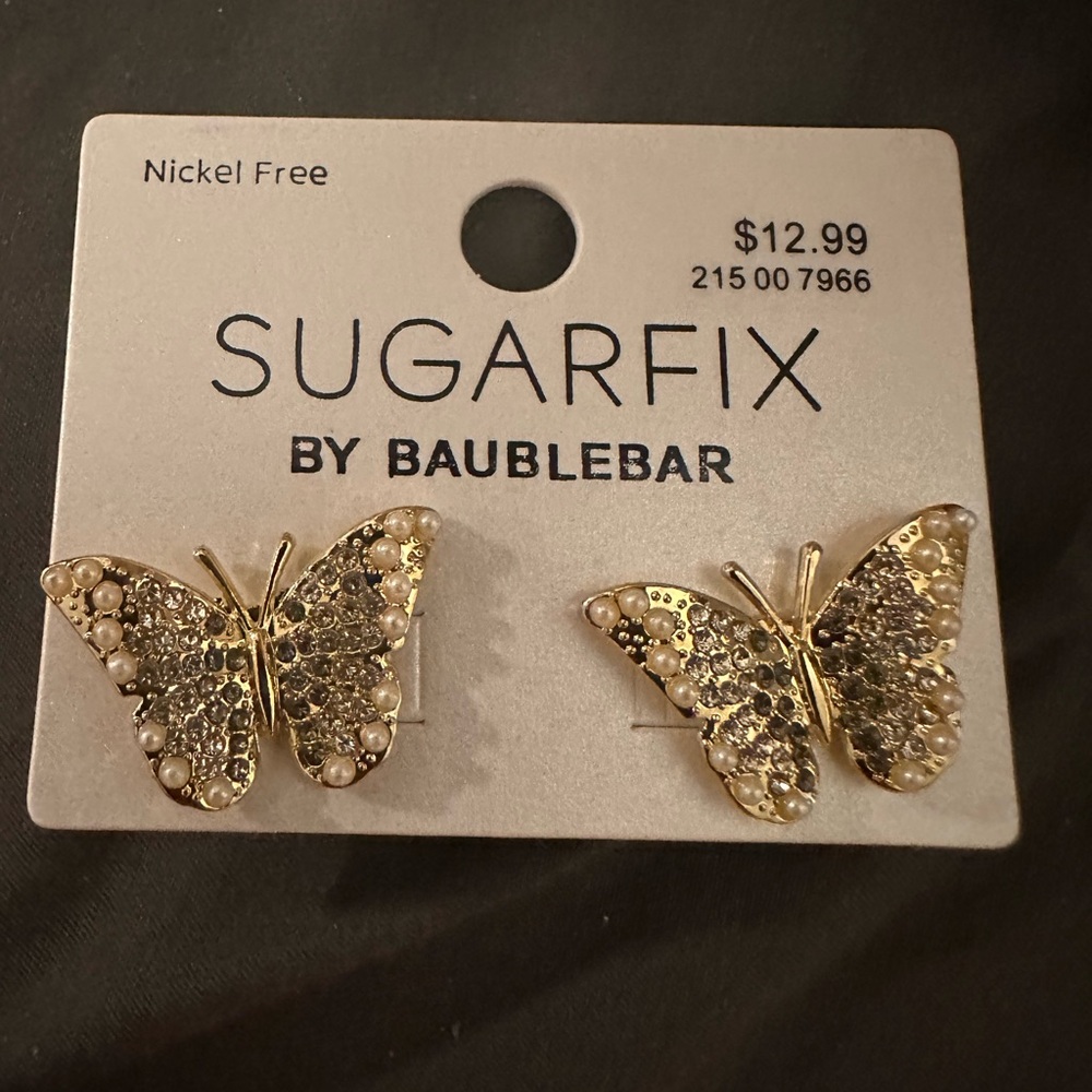 NWT SUGARFIX by BaubleBar Crystal Wings Butterfly Stud Statement Earrings - Gold - Picture 2 of 4